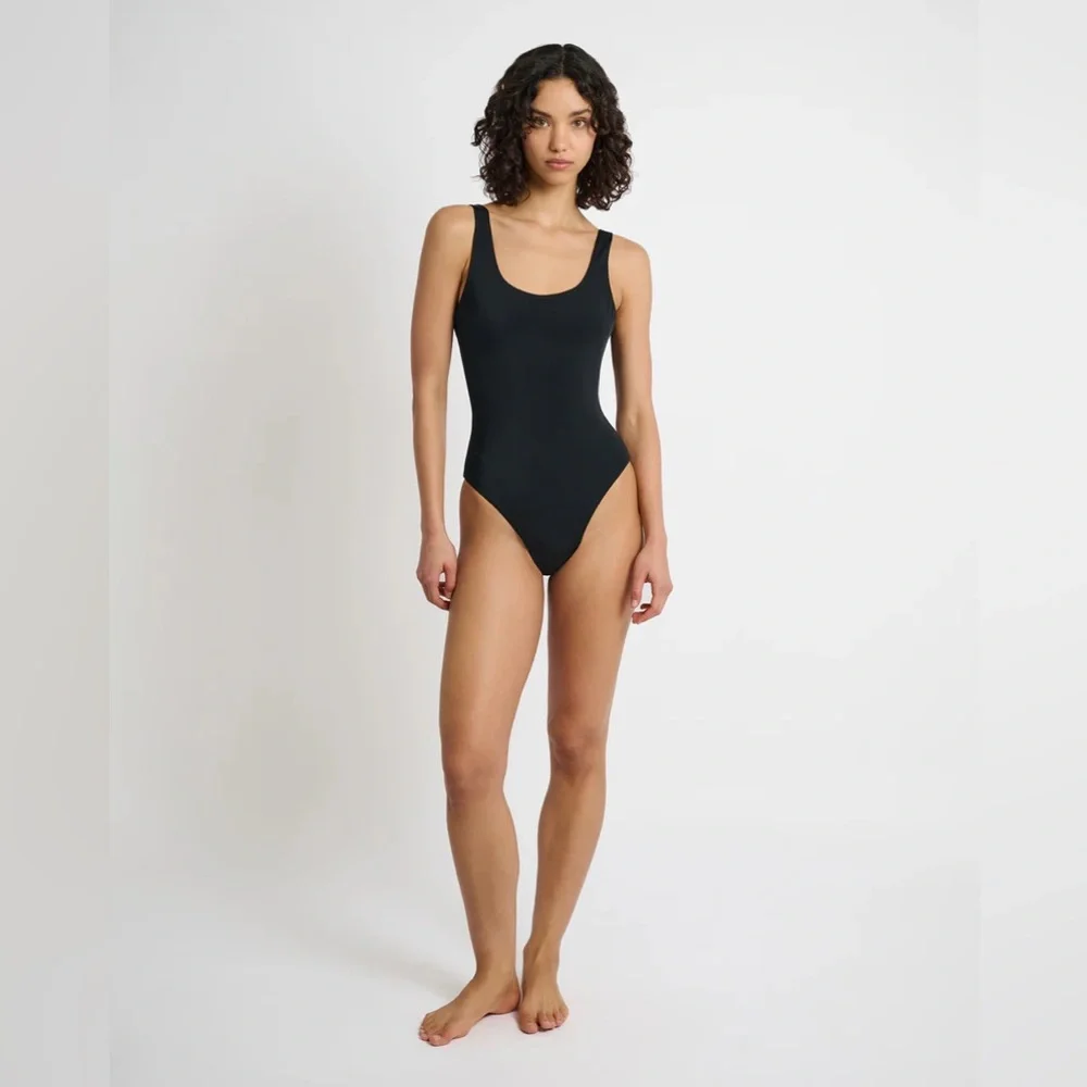 Onia Black Solid Square Neck One-Piece Swimsuit Women's Size Large (estimated)